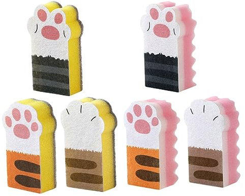 TIDTALEO 6pezzi Spugne Da Cucina Gatto Zampa Resistenti Multiuso Per Pulizia Piatti e Pentole Con Assorbimento e Potente Azione Sgrassante Da Spugne Piatti Spugnette Pentole