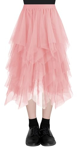 AUYAO Falda Mujer de Tul Larga con Cintura Elástica, Tutu Irregular Plisada de Gasa, Elegante Vintage para Ballet Prom Party