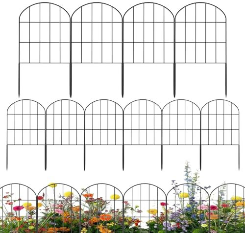 Lot de 10 petites clôtures en métal pour jardin, parterre de fleurs, clôture pour cour, bordure en fil métallique antirouille 61 cm x 33 cm, pour terrasse extérieure