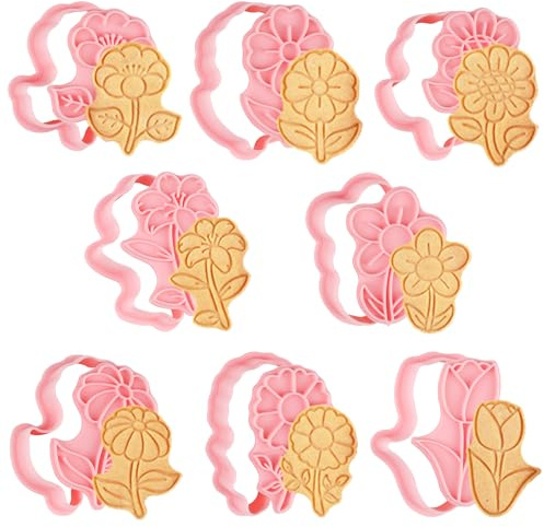 Bigqin 8PCS Emporte Pièces 3D, Moule Biscuit Plastique Moule à Biscuits Fleurs Faire la Fête pour Enfants, Emporte-Pièces en Forme de 3D pour Biscuits de Desserts en Cuisine