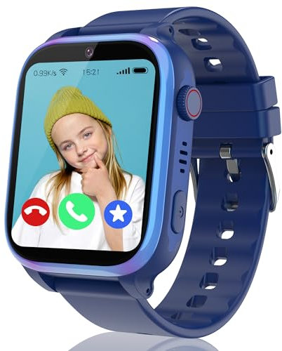 Moikmlih Reloj Inteligente Niño con 4G Videollamada, SOS GPS localización, Modo Escolar, SMS, IP68 Impermeable, 7 Juego, Despertador,Cámara, Smartwatch niños Regalo para 5-14 Años