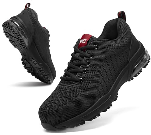 SPIEZ Chaussures de sécurité légères Homme Femme Embout Composite Non métallique Semelle Coussin d'air antidérapante Noir Rouge Pointures 39