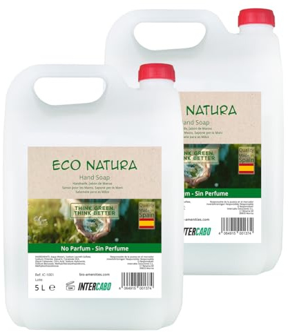 Pack 2 garrafas jabón de manos Eco Natura 5 litros - total 10 litros - fórmula con pH neutro para piel sensible - ideal para uso frecuente en hoteles, colegios o baños compartidos - Intercabo