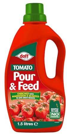 Doff Tomato Pour & Feed – 1.5L Fast-Acting Vegetable Plant Food for Healthy Growth of Tomatoes, Vegetables & Flowers – Seaweed Enriched Tomato Feed – Encourages Root Development