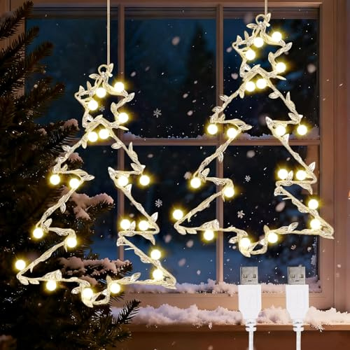 2 stycken upplysta jullampor, fönster, upplyst juldekoration, fönster, upplyst LED-fönsterdekoration, jul, stjärna, fönster, ljusslinga för juldekoration, balkong, fest, bröllop