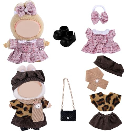 AYNKH 8 Pcs Poupées Vêtements Accessoires，Inclut Vêtements Jupes Robes Sacs Chaussures Arcs Écharpes Chapeaux, Poupée en Peluche Non Incluse, Cadeaux pour Garçons et Filles