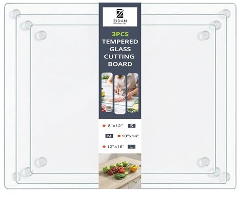 Zidanventures 3 Pack Tempered Glass Cutting Board for Kitchen Counter, Clear Glass Cutting Board with Non-Slip Feet, Heat Resistant, Scratch Resistant, Easy to Clean