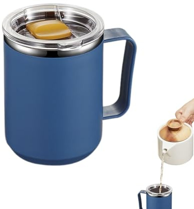 Taza térmica de café – Vaso aislado de acero inoxidable | Taza de agua de viaje de 450 ml con asa y tapa a prueba de fugas, soporte para bebidas frías y calientes | Termo de café portátil para camping