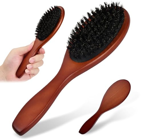 Cepillo de pelo de bambú, cepillo de pelo de cerdas de jabalí, cerdas antiestáticas con mango de madera, suaves de jabalí para mujeres peinado húmedo/seco