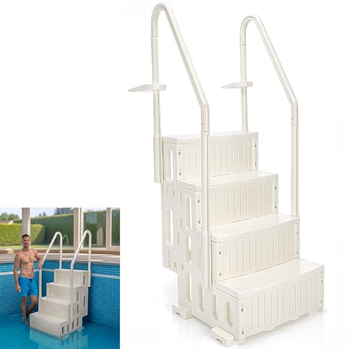 Yuntau 4 Step Swimming Pool Steps with Dual Handrails Heavy Duty Pool Ladder Steps Non Slip Wide Stairs Max Load Capacity up to 300 Lbs for 48 to 54 Above Ground Entry Exit System