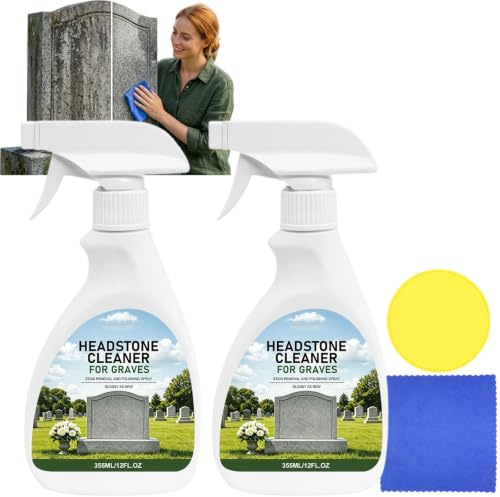Gravsten- och gravmålningsrengöringsspray för granit- och marmor kyrkogård minnesmärke gravsten och minnesmärkerengöringsspray set med trasa och svamp, stenrengöring och poleringsspray för vård (2