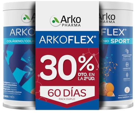 Arkopharma - Arkoflex Colágeno Sport, Pack 2 x 390 g, con Colágeno Hidrolizado y Tipo II, Ácido Hialurónico, Magnesio y Cúrcuma, Apoyo para Articulaciones, Cartílago y Músculos, Sabor Naranja, Polvo