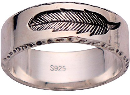 ForFox Anillo de Banda Pluma de Plata de Ley 925 para Hombres Mujeres 7mm Talla 15-27