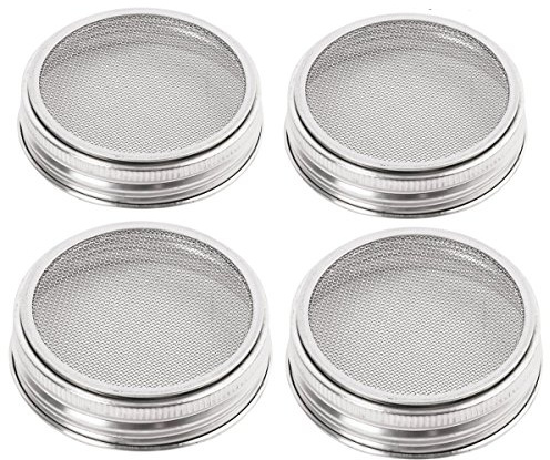 4 Pack Stainless Steel Sprouting Jar Strainer Lids - Regular Mouth Mason Jar Screen Sprouting Kit Lids - for Growing Bean, Broccoli, Alfalfa, Salad Sprouts and More