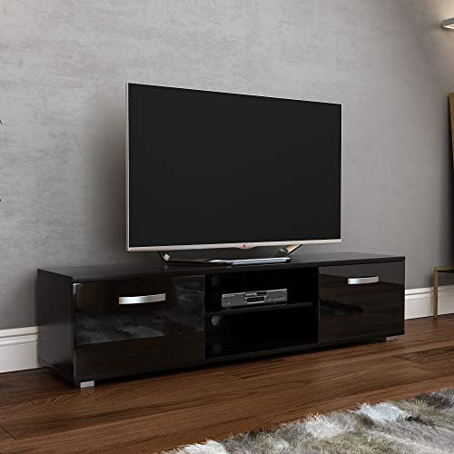 Vida Designs Cosmo 3331144 Meuble TV moderne, 2 portes, brillant mat, MDF, salon, noir, 160 cm