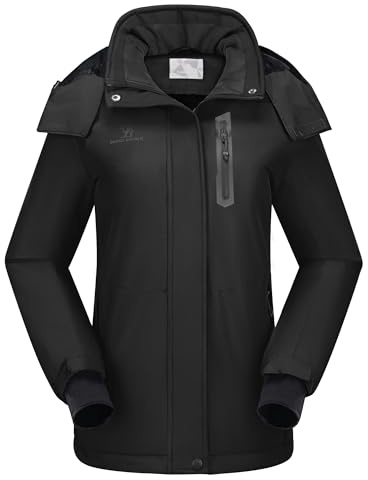 CAMEL CROWN Women's Ski Jacket Waterproof Warm Winter Snow Coat Hooded Mountain Outdoor Windbreaker Windproof Jacket Black XXXL