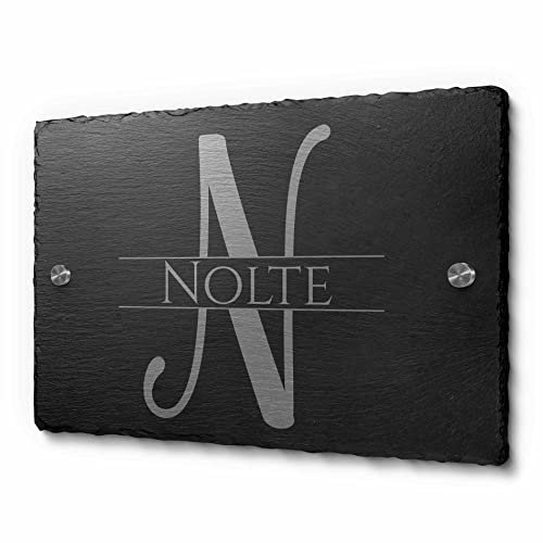Schiefer Namensschild mit Gravur – Schiefertafel graviert als Türschild Haustür – Monogramm Schild Namen - Haustürschild Hausschilder Familie - Willkommensschild Familienschild personalisiert