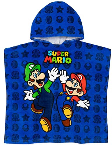 Super Mario barnhandduk poncho | Blue Mario Brothers spel badhandduk med huva för pojkar | Luigi & Mario med grafiskt tryck över hela strandrock | mysig badvaror present till barn och tonåringar