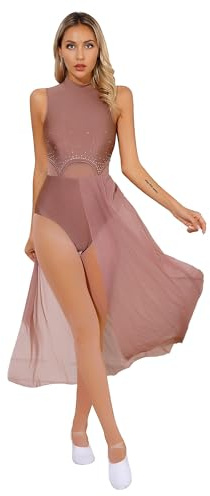 CHICTRY Donna Abito da Ballo Balletto Danza Lirica Contemporanea Senza Maniche Vestito da Ginnastica Artistica Leotards Body da Danza Classica Moderna Latino Samba Jazz Marrone M
