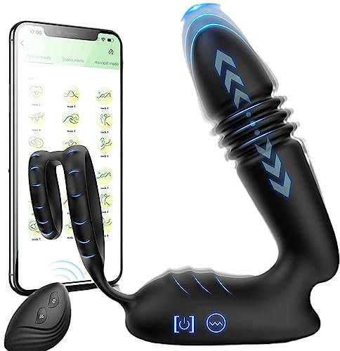 ChicLSQ APP Bluetooth Fernbedienung Analvibratoren mit 9 Teleskopmodi 9 Vibrationsmodi Analplug mit Penisring Stoßfunktion Prostata Stimulator Massagegeräte Dildo Vibrator Sexspielzeug für Männer Paar