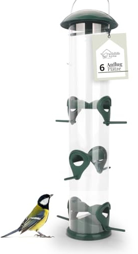 WILDLIFE HOME Granos Comedero para pájaros I 40 cm con 6 puntos de aproximación I Comedero para pájaros para colgar, columna de alimentación, granos silvestres