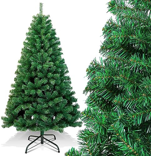 Gimisgu - Árbol de Navidad artificial, 180 cm, con 600 ramas, de PVC difícilmente inflamable, montaje rápido, plegable, incluye soporte de metal (verde)