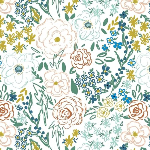 Fiula Papel pintado autoadhesivo multicolor con hojas de flores para muebles y niños, 41 x 300 cm, papel pintado adhesivo blanco, lámina para muebles, revestimiento de pared, impermeable, extraíble,