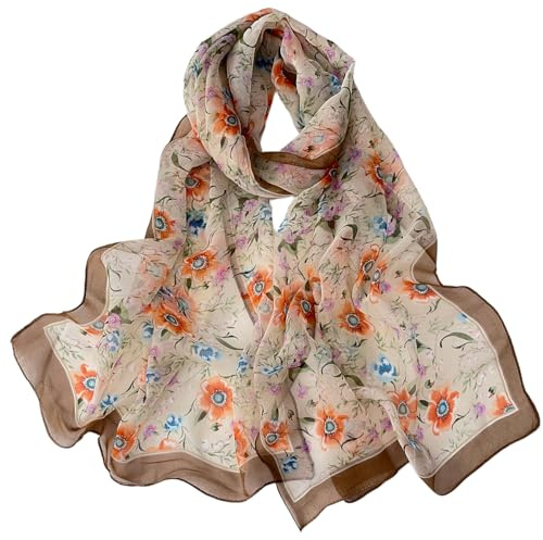 FAIRYGATE Foulard Cheveux Femme Écharpes En Mousseline De Femmes Foulards Coloré Fleurs Élégante En Chiffon Écharpe pour Dame 160x50 cm Echarpe Châle B7006