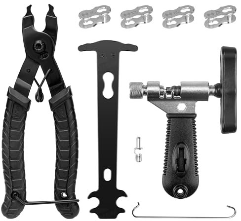 JONMONSM Kettennieter Fahrrad, Kettenzange, Kettenschloss Zange und 4 Paar Fahrradketten Nieten Fahrradkette Reparatur Set für 6-12 Fach Fahrradkette Werkzeug