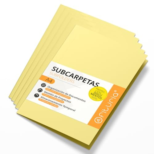Cartelline Cartoncino A4, Raccoglitori Documenti di Carta 180gr, Cartella Portadocumenti per Archiviazione, Confezione da 50 Carpette Portadocumenti Colorate per Ordinare Documenti - Ofituria (Giallo)