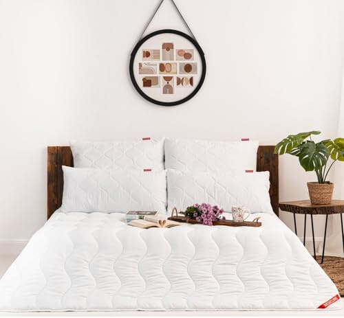 M MEDICLINE Couette 160 x 200 cm Chaude Hiver légère été Microfibre Respirante Toutes Saisons 4 en 1 matelassée Fibre Creuse