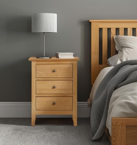 Hallowood Furniture Aston Bedside Table with 3 Drawers, Small Chest Drawers