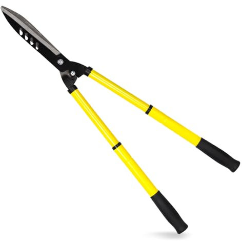 Tijeras cortasetos, 73 cm, tijeras de podar, grandes, sólidas, manuales, con mango de PVC, cortasetos telescópicas de acero al manganeso, para la forma y la poda de setos (amarillo extensible)