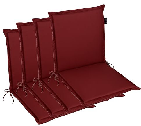 LILENO HOME Gartenstuhl Auflagen [4er Set - Niedriglehner] in Rot - Bequeme Liegen als Sitzauflagen für Gartenmöbel - Stuhlkissen für Gartenstühle und Klappstühle MIA