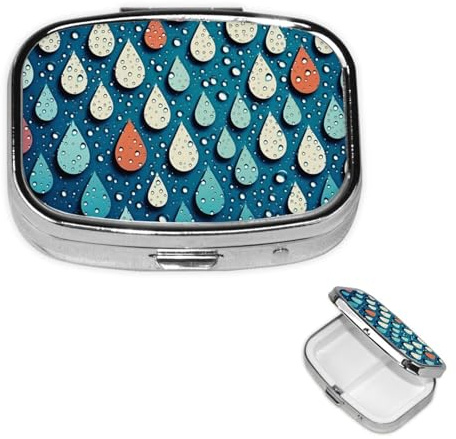 Square Pill Case for Purse or Pocket 2 Compartment Medicine Pill Box Portable Small Pill Organizer Water Drops Dots Pillbox Travel Medicine Vitamin Cod Liver Oil Storage Box