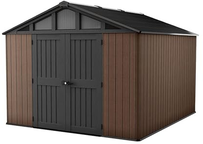 Keter Stronghold 10x11.5ft Outdoor Storage Shed | Heavy-Duty Floor & Double Doors | Built-In Ventilation & Skylights | Evotech™ Wood-Effect | Steel-Reinforced, Weatherproof & Maintenance-Free