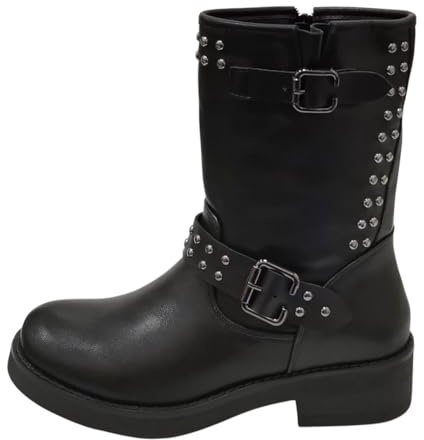 Pogolino Damen Stiefel Nieten Biker Boots Stiefeletten leicht gefüttert 9950 schwarz 36