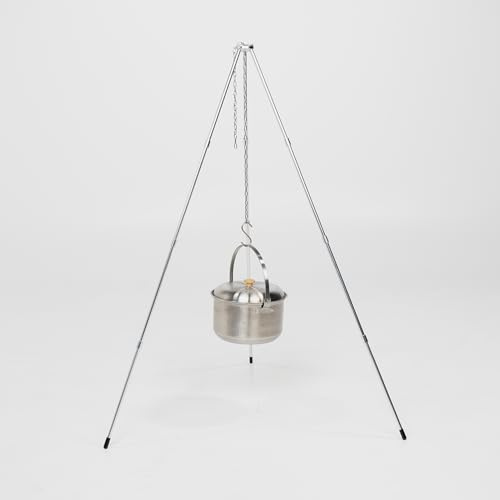 BOXIO - Fire: Stainless Steel Fire Bowl with Grill - Octagon Fire Pit Outdoor & Camping Grill, Small Fire Bowl with Spark Protection, Mini Fire Barrel & Fire Basket for Garden & Campfire (Tripod)