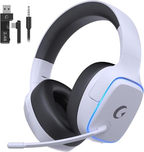 Gvyugke Gaming Headset Wireless for PS5 PS4 PC Switch Mac, 2.4GHz Gaming Headphones with Bluetooth 5.3 & 3.5mm Wired, Noise Cancelling Mic, 7.1 Surround Sound, 70H Playtime, Dynamic LED Lights