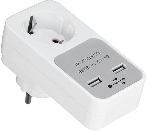 Badafaci Adattatore per Presa con 2 Porte di Alimentazione USB, Adattatore per Spina da Viaggio per PC 5 V 2,1 A, Protezione da Sovratensione, Sovraccarico da Cortocircuito, compatibilità Universale