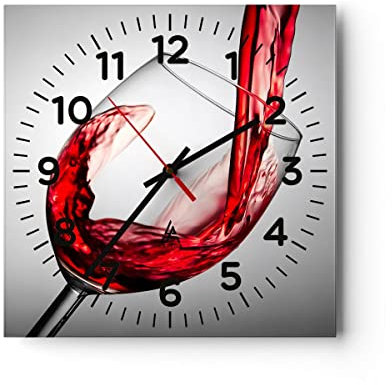 Modern Wanduhr Trinken Glas Wein 30x30cm Quadrat Klein Wand Uhr Glas Analog Zimmeruhren Küche Büro Wohnzimmer Glasuhr Wall Clock Dekoration Design Wanddekoration Küchenuhr C4AC30x30-2258