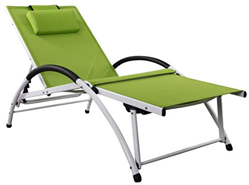 ASS ALEOS. Gartenliege Sonnenliege Fitnessliege stabile Aluminium Konstruktion mit atmungsaktiven Kunststoffgewebe und Kopfpolster FIT-GRÜN