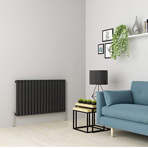 Warmehaus Horizontal Column Designer Radiator Oval Panel Single Anthracite 600 x 1000mm - Modern Central Heating Space Saving Radiators - Perfect for Bathrooms, Kitchen, Hallway, Living Room