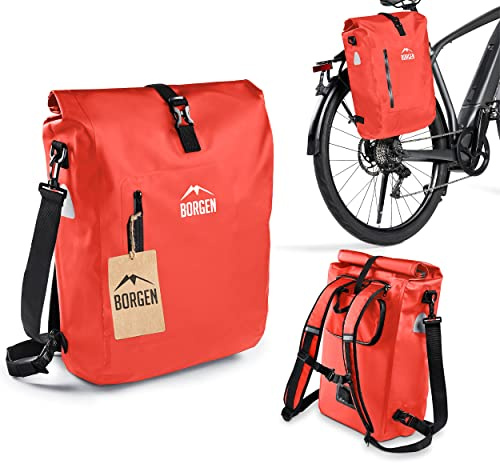 Borgen Alforja 3en1 para portaequipajes de bicis I Mochila Bici I Alforja portaequipajes I Bolsa de Hombro combinable para Bici - 100% Impermeable y Reflectante con Funda portátil extraíble