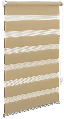 OBdeco Doppelrollo Duo Rollo Klemmfix ohne Bohren B60cm x H150cm(Stoffbreite 56 cm) Sand für Fenster lichtdurchlässig und verdunkelnd