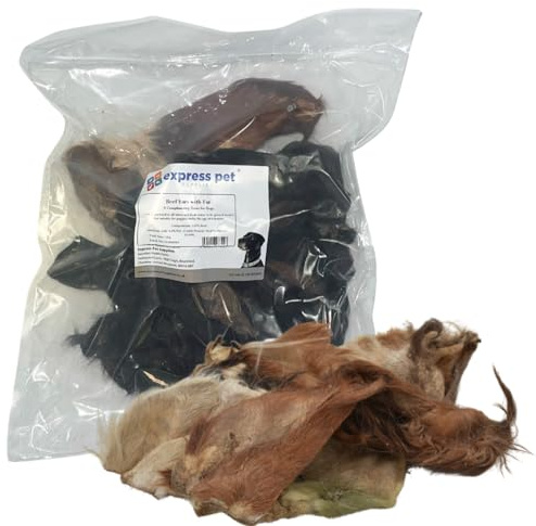 Express Pet Supplies Cow Ears with Hair/Fur | 100% Natural Air-Dried Treat for Dogs (500g)