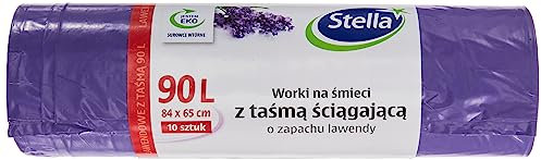Stella 009916 Müllbeutel mit Zugband 90 L | 10 Stück | Lavendelduft | Müllsack Mülltüte Abfallsäcke für Den Hausmüll Büro aus LDPE-Folie Hergestellt/aus Regranulat Farbe: Lavendel/Violette