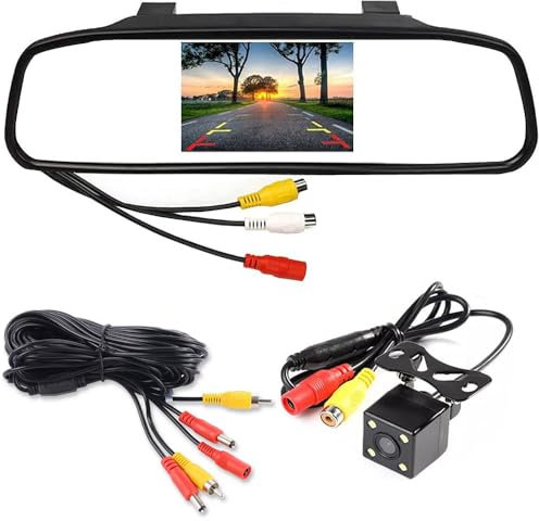 Wried Rückfahrkamera-Set, 4,3 Zoll TFT LCD Auto Rückspiegel Monitor 4LEDs Wasserdicht Nachtsicht Reverse Backup Rückfahrkamera