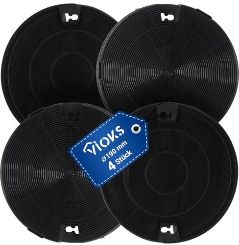 VIOKS 4 x aktivt kolfilter köksfläkt 190 mm Ø ersättning för Electrolux 9029793586 EHFC29, bubbelpool 481249038013 AMC912 & Elica CFC0140124 Type29 kolfilter för köksfläktar