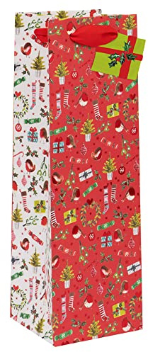 Glick Christmas Bottle Gift Bag Christmas Trimmings Gift Bag Xmas Drinks, Measures 34 x 11 x10 cms, Red & White